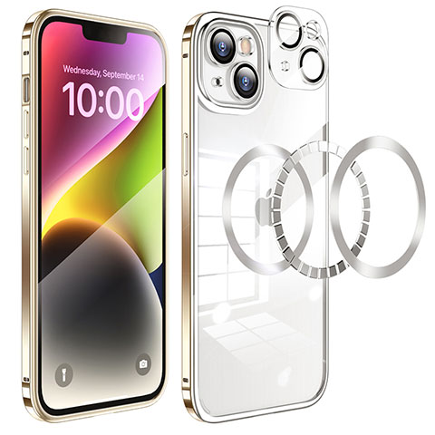 Schutzhülle Luxus Metall Rahmen und Kunststoff Schutzhülle Tasche LF5 für Apple iPhone 14 Gold