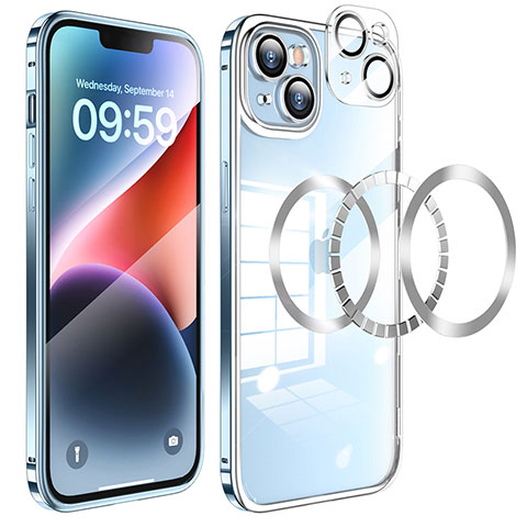 Schutzhülle Luxus Metall Rahmen und Kunststoff Schutzhülle Tasche LF5 für Apple iPhone 14 Plus Blau