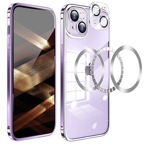 Schutzhülle Luxus Metall Rahmen und Kunststoff Schutzhülle Tasche LF5 für Apple iPhone 15 Plus Violett