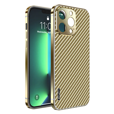 Schutzhülle Luxus Metall Rahmen und Kunststoff Schutzhülle Tasche LF6 für Apple iPhone 13 Pro Gold