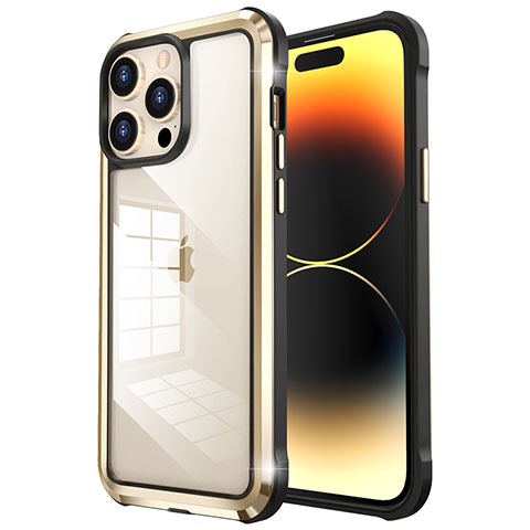 Schutzhülle Luxus Metall Rahmen und Kunststoff Schutzhülle Tasche LF6 für Apple iPhone 14 Pro Gold