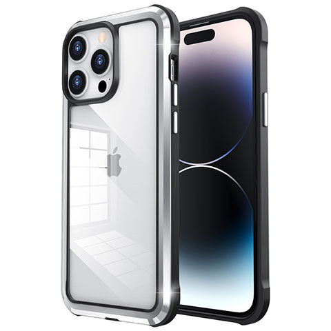 Schutzhülle Luxus Metall Rahmen und Kunststoff Schutzhülle Tasche LF6 für Apple iPhone 14 Pro Max Silber