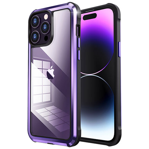 Schutzhülle Luxus Metall Rahmen und Kunststoff Schutzhülle Tasche LF6 für Apple iPhone 14 Pro Max Violett