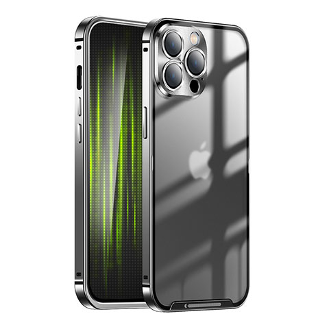 Schutzhülle Luxus Metall Rahmen und Kunststoff Schutzhülle Tasche LK1 für Apple iPhone 13 Pro Max Schwarz