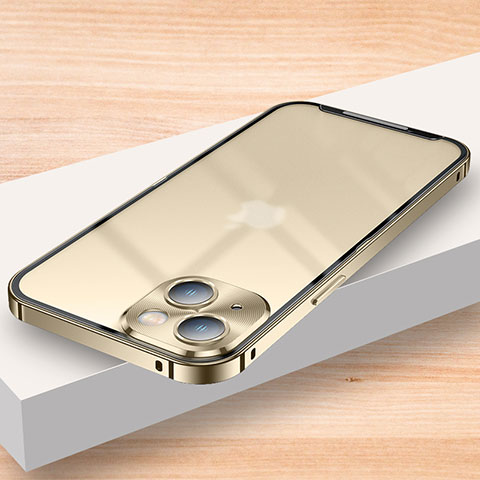 Schutzhülle Luxus Metall Rahmen und Kunststoff Schutzhülle Tasche LK2 für Apple iPhone 13 Gold