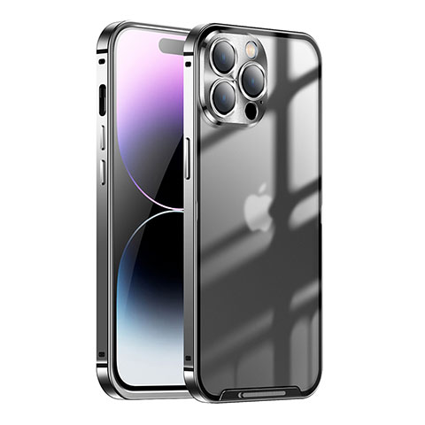 Schutzhülle Luxus Metall Rahmen und Kunststoff Schutzhülle Tasche LO1 für Apple iPhone 14 Pro Max Schwarz