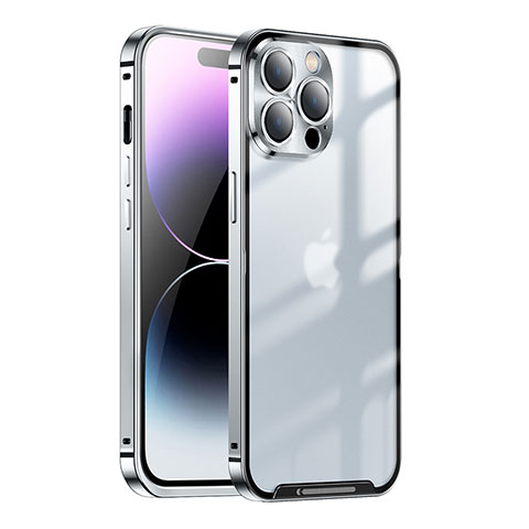 Schutzhülle Luxus Metall Rahmen und Kunststoff Schutzhülle Tasche LO1 für Apple iPhone 14 Pro Silber