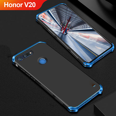 Schutzhülle Luxus Metall Rahmen und Kunststoff Schutzhülle Tasche M01 für Huawei Honor V20 Blau und Schwarz