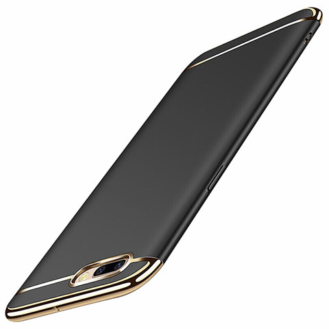 Schutzhülle Luxus Metall Rahmen und Kunststoff Schutzhülle Tasche M01 für Oppo A12e Schwarz