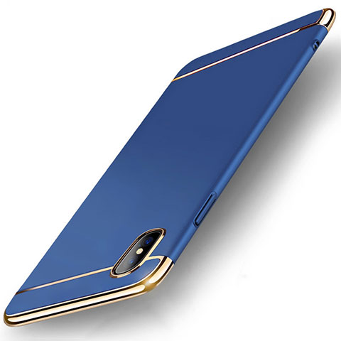 Schutzhülle Luxus Metall Rahmen und Kunststoff Schutzhülle Tasche M05 für Apple iPhone Xs Blau