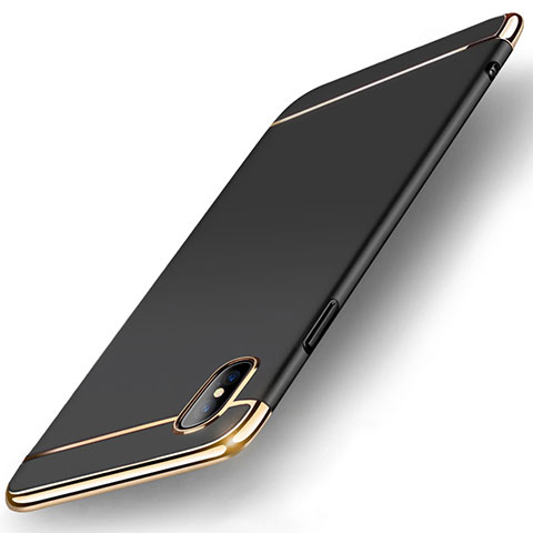 Schutzhülle Luxus Metall Rahmen und Kunststoff Schutzhülle Tasche M05 für Apple iPhone Xs Schwarz