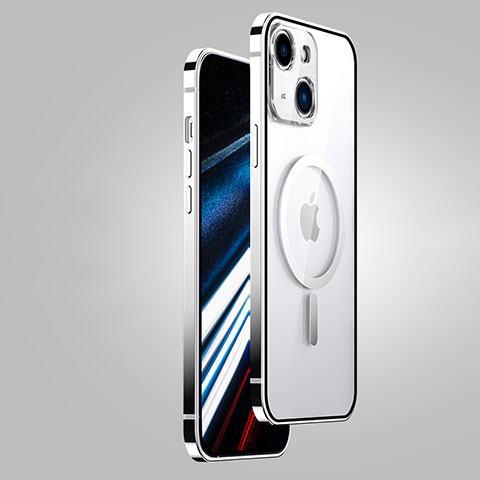Schutzhülle Luxus Metall Rahmen und Kunststoff Schutzhülle Tasche mit Mag-Safe Magnetic Magnetisch JB1 für Apple iPhone 14 Plus Silber