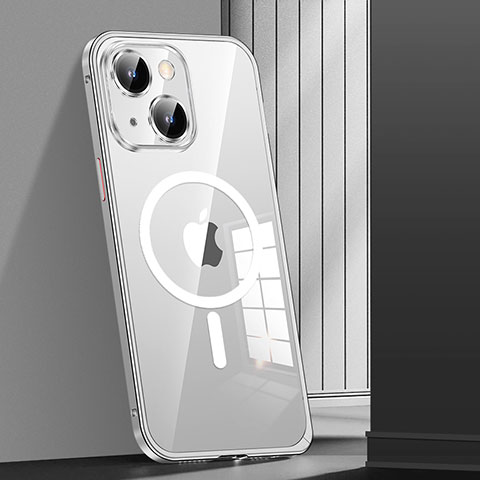 Schutzhülle Luxus Metall Rahmen und Kunststoff Schutzhülle Tasche mit Mag-Safe Magnetic Magnetisch JL1 für Apple iPhone 13 Silber