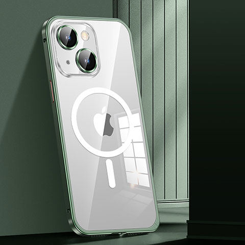 Schutzhülle Luxus Metall Rahmen und Kunststoff Schutzhülle Tasche mit Mag-Safe Magnetic Magnetisch JL1 für Apple iPhone 14 Grün