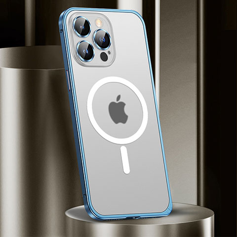 Schutzhülle Luxus Metall Rahmen und Kunststoff Schutzhülle Tasche mit Mag-Safe Magnetic Magnetisch JL2 für Apple iPhone 13 Pro Max Blau