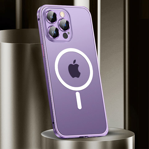 Schutzhülle Luxus Metall Rahmen und Kunststoff Schutzhülle Tasche mit Mag-Safe Magnetic Magnetisch JL2 für Apple iPhone 13 Pro Max Violett