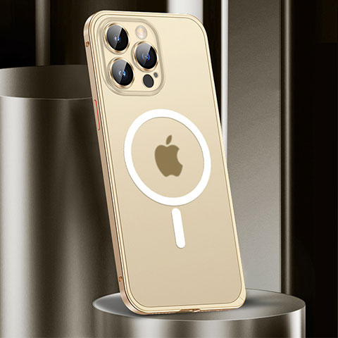 Schutzhülle Luxus Metall Rahmen und Kunststoff Schutzhülle Tasche mit Mag-Safe Magnetic Magnetisch JL2 für Apple iPhone 14 Pro Gold