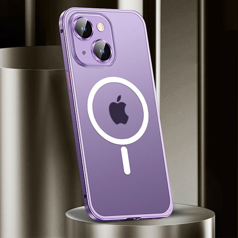 Schutzhülle Luxus Metall Rahmen und Kunststoff Schutzhülle Tasche mit Mag-Safe Magnetic Magnetisch JL2 für Apple iPhone 15 Plus Violett