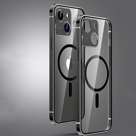 Schutzhülle Luxus Metall Rahmen und Kunststoff Schutzhülle Tasche mit Mag-Safe Magnetic Magnetisch JL3 für Apple iPhone 14 Schwarz