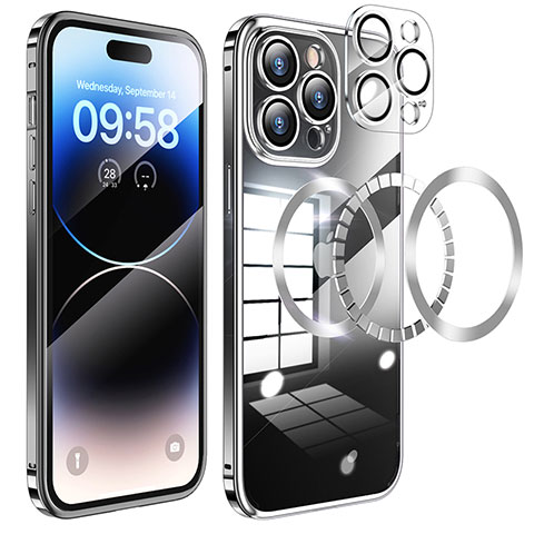 Schutzhülle Luxus Metall Rahmen und Kunststoff Schutzhülle Tasche mit Mag-Safe Magnetic Magnetisch LF3 für Apple iPhone 15 Pro Max Schwarz