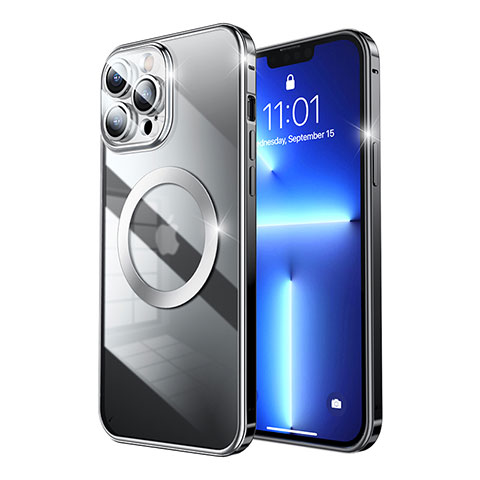 Schutzhülle Luxus Metall Rahmen und Kunststoff Schutzhülle Tasche mit Mag-Safe Magnetic Magnetisch LF5 für Apple iPhone 13 Pro Schwarz