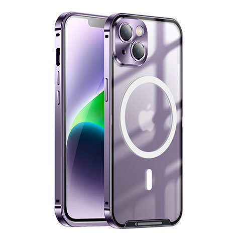 Schutzhülle Luxus Metall Rahmen und Kunststoff Schutzhülle Tasche mit Mag-Safe Magnetic Magnetisch LK1 für Apple iPhone 13 Violett