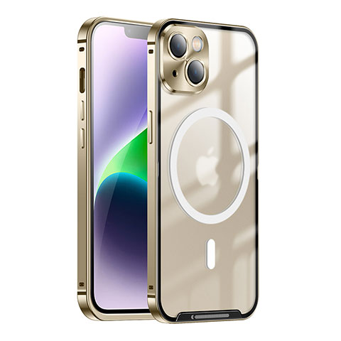 Schutzhülle Luxus Metall Rahmen und Kunststoff Schutzhülle Tasche mit Mag-Safe Magnetic Magnetisch LK1 für Apple iPhone 14 Gold