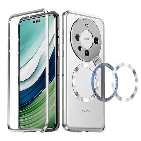 Schutzhülle Luxus Metall Rahmen und Kunststoff Schutzhülle Tasche mit Mag-Safe Magnetic Magnetisch LK2 für Huawei Mate 60 Pro Silber