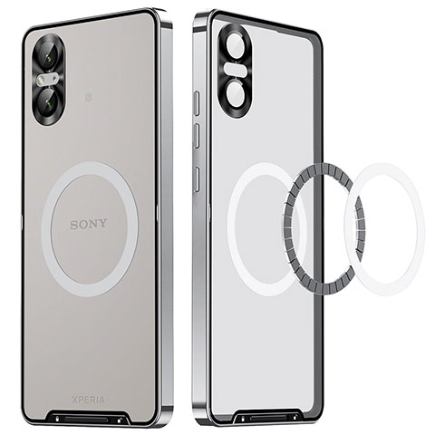 Schutzhülle Luxus Metall Rahmen und Kunststoff Schutzhülle Tasche mit Mag-Safe Magnetic Magnetisch LK2 für Sony Xperia 5 V Silber