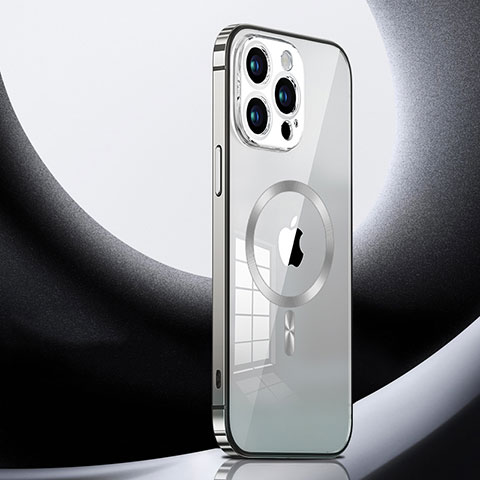Schutzhülle Luxus Metall Rahmen und Kunststoff Schutzhülle Tasche mit Mag-Safe Magnetic Magnetisch LK3 für Apple iPhone 13 Pro Silber