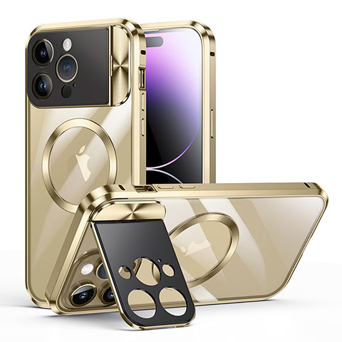 Schutzhülle Luxus Metall Rahmen und Kunststoff Schutzhülle Tasche mit Mag-Safe Magnetic Magnetisch LK4 für Apple iPhone 13 Pro Gold