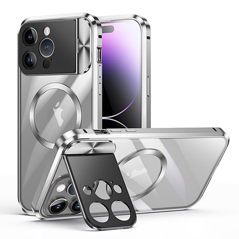 Schutzhülle Luxus Metall Rahmen und Kunststoff Schutzhülle Tasche mit Mag-Safe Magnetic Magnetisch LK4 für Apple iPhone 16 Pro Silber