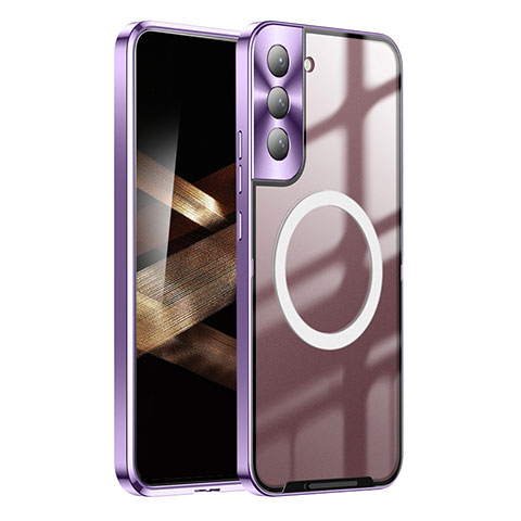 Schutzhülle Luxus Metall Rahmen und Kunststoff Schutzhülle Tasche mit Mag-Safe Magnetic Magnetisch P01 für Samsung Galaxy S24 5G Violett