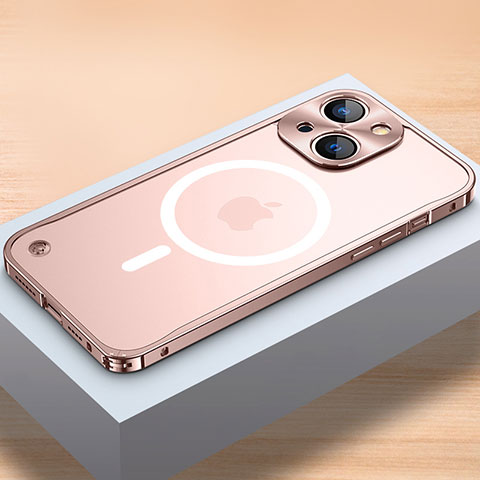 Schutzhülle Luxus Metall Rahmen und Kunststoff Schutzhülle Tasche mit Mag-Safe Magnetic Magnetisch QC1 für Apple iPhone 14 Rosegold