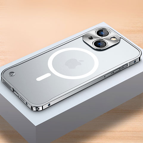 Schutzhülle Luxus Metall Rahmen und Kunststoff Schutzhülle Tasche mit Mag-Safe Magnetic Magnetisch QC1 für Apple iPhone 14 Silber