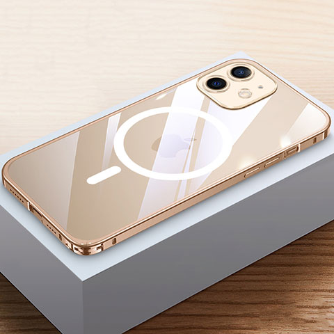 Schutzhülle Luxus Metall Rahmen und Kunststoff Schutzhülle Tasche mit Mag-Safe Magnetic Magnetisch QC4 für Apple iPhone 12 Gold