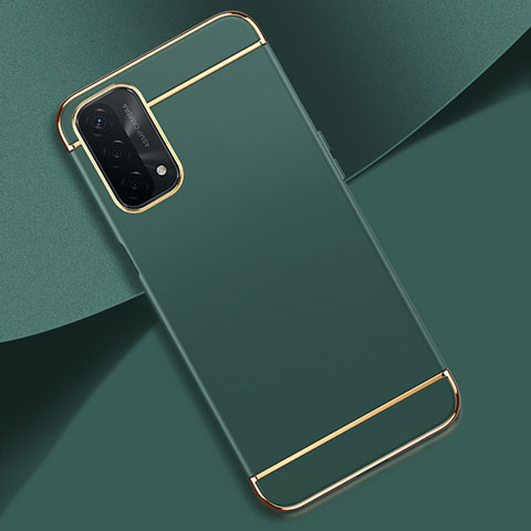 Schutzhülle Luxus Metall Rahmen und Kunststoff Schutzhülle Tasche P02 für Oppo A93 5G Nachtgrün