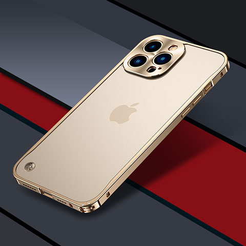 Schutzhülle Luxus Metall Rahmen und Kunststoff Schutzhülle Tasche QC1 für Apple iPhone 13 Pro Gold