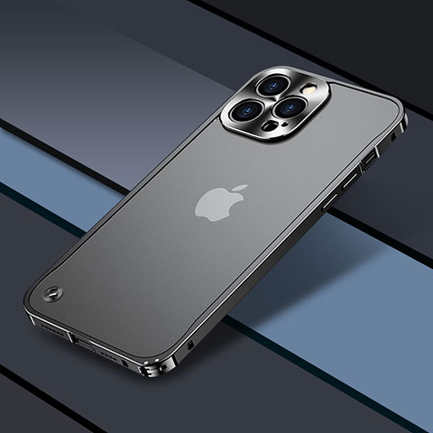 Schutzhülle Luxus Metall Rahmen und Kunststoff Schutzhülle Tasche QC1 für Apple iPhone 14 Pro Schwarz
