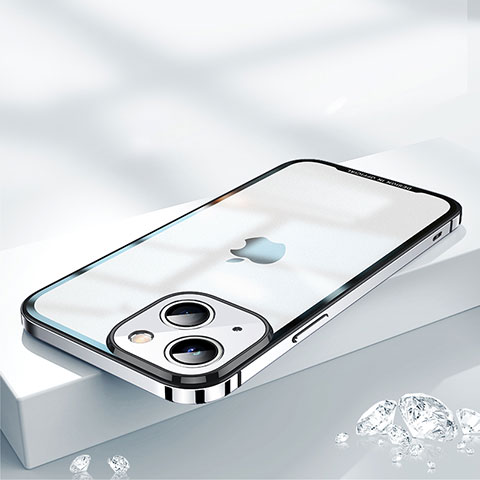 Schutzhülle Luxus Metall Rahmen und Kunststoff Schutzhülle Tasche QC2 für Apple iPhone 14 Plus Silber