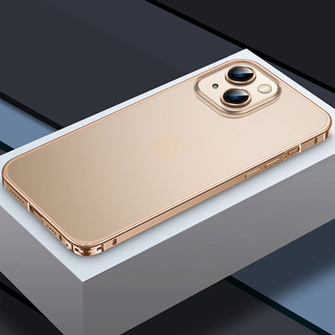 Schutzhülle Luxus Metall Rahmen und Kunststoff Schutzhülle Tasche QC3 für Apple iPhone 13 Gold