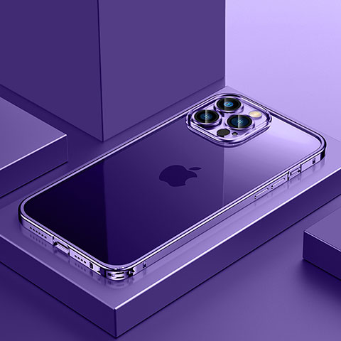 Schutzhülle Luxus Metall Rahmen und Kunststoff Schutzhülle Tasche QC4 für Apple iPhone 12 Pro Violett