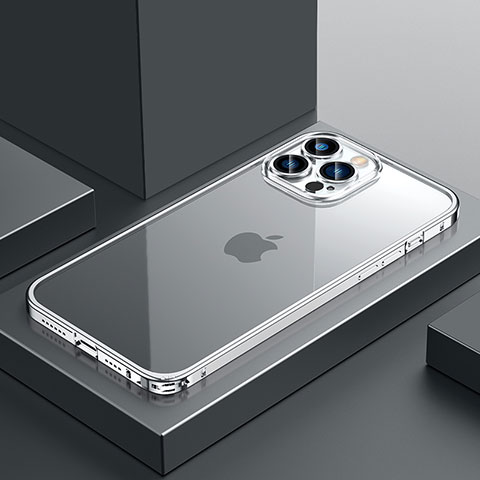 Schutzhülle Luxus Metall Rahmen und Kunststoff Schutzhülle Tasche QC4 für Apple iPhone 13 Pro Max Silber