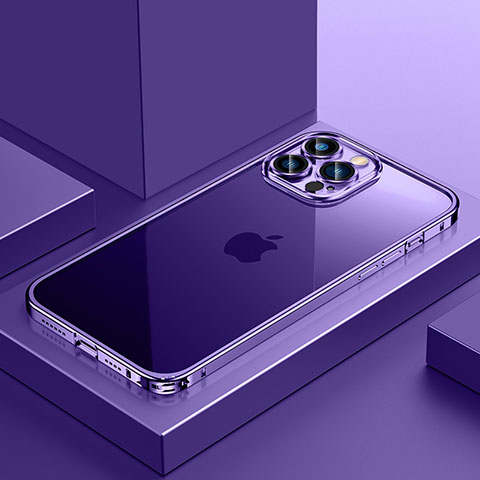 Schutzhülle Luxus Metall Rahmen und Kunststoff Schutzhülle Tasche QC4 für Apple iPhone 14 Pro Violett