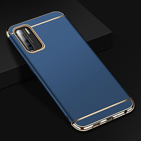 Schutzhülle Luxus Metall Rahmen und Kunststoff Schutzhülle Tasche T02 für Oppo A91 Blau