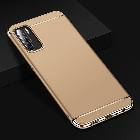 Schutzhülle Luxus Metall Rahmen und Kunststoff Schutzhülle Tasche T02 für Oppo A91 Gold