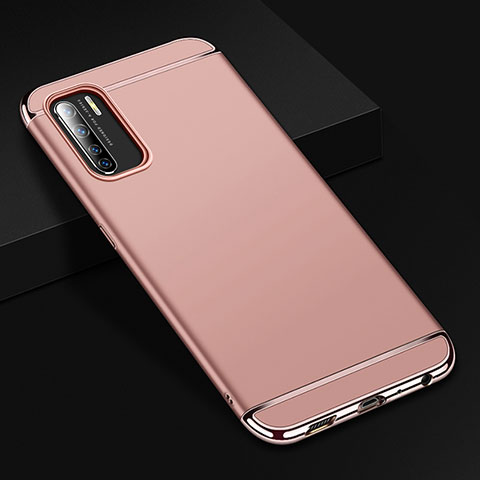 Schutzhülle Luxus Metall Rahmen und Kunststoff Schutzhülle Tasche T02 für Oppo A91 Rosegold