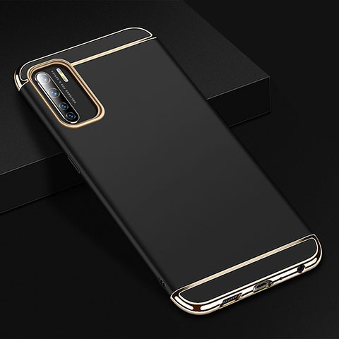 Schutzhülle Luxus Metall Rahmen und Kunststoff Schutzhülle Tasche T02 für Oppo K7 5G Schwarz