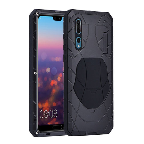 Schutzhülle Luxus Metall Rahmen und Silikon Schutzhülle Tasche K01 für Huawei P20 Pro Schwarz