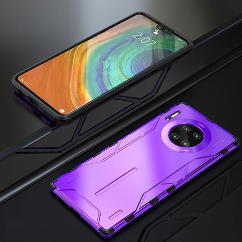 Schutzhülle Luxus Metall Rahmen und Silikon Schutzhülle Tasche T01 für Huawei Mate 30 5G Violett